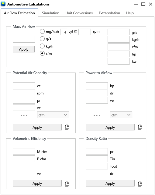 Air Flow Estimation tab